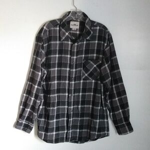 Northeast Outfitters Long Sleeve Flannel Plaid    Casual Shirt Black/Gray/White